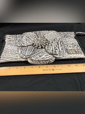 KUOSE PYTHON PRINT LEATHER CLUTCH BAG FLOWER BEAUTIFUL PIECE